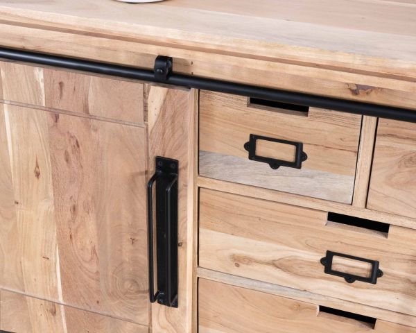Credenza bassa industriale "Montreal" in legno di acacia naturale e metallo