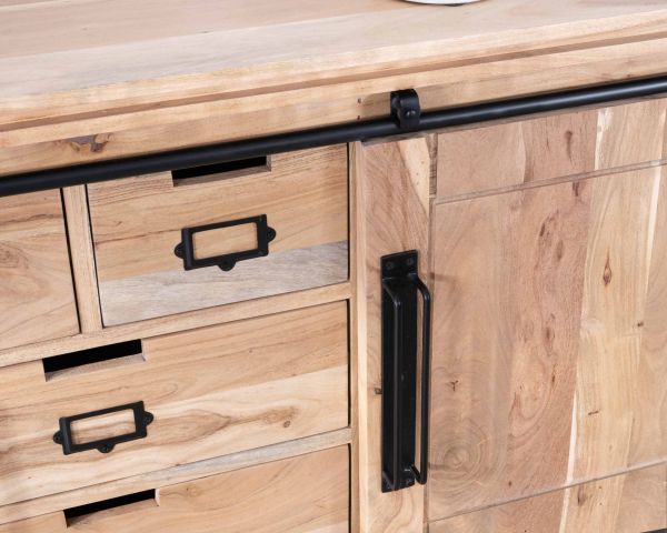Credenza da sala da pranzo in stile industriale in metallo e legno, 190 cm, modello "Montréal"