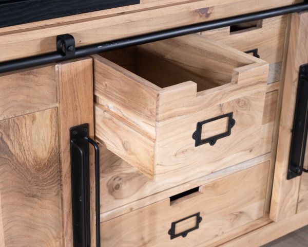 Credenza da sala da pranzo in stile industriale in metallo e legno, 190 cm, modello "Montréal"