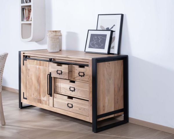 Credenza bassa industriale "Montreal" in legno di acacia naturale e metallo