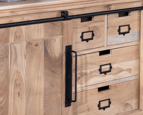 Credenza bassa industriale "Montreal" in legno di acacia naturale e metallo
