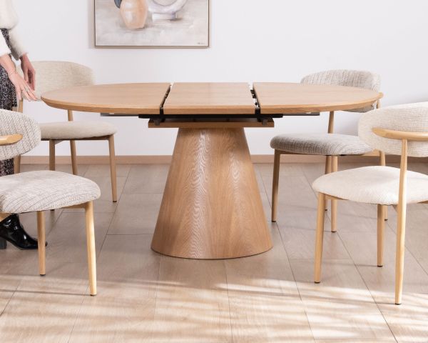 Tavolo da pranzo rotondo "Oria" da 120 cm, allungabile da 160 cm, stile raffinato, finitura frassino