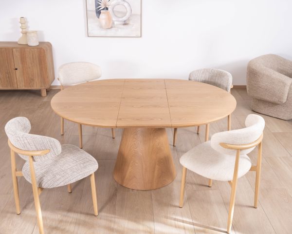 Tavolo da pranzo rotondo "Oria" da 120 cm, allungabile da 160 cm, stile raffinato, finitura frassino