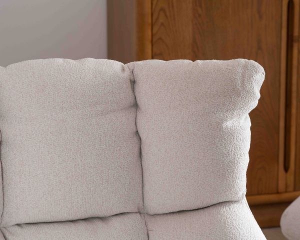 Poltrona girevole "Calista" con poggiapiedi modulare in tessuto bouclette ecrù