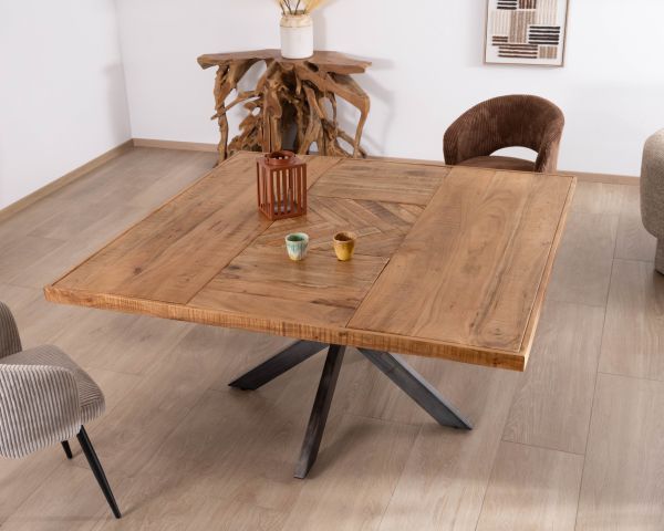 Tavolo da pranzo quadrato 150x150 cm "Bronx" in legno e metallo