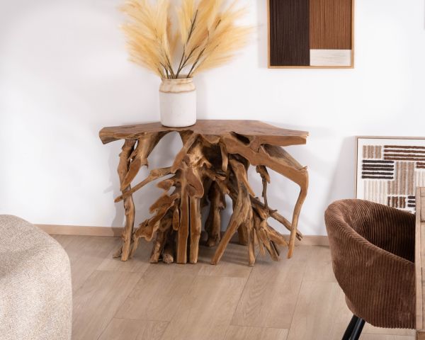 Consolle "Kanoa" in radice di teak naturale