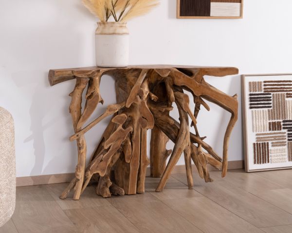 Consolle "Kanoa" in radice di teak naturale