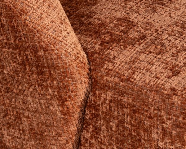 Accogliente poltrona di design in tessuto bouclette color terracotta "Marylin" con base girevole a 360 gradi