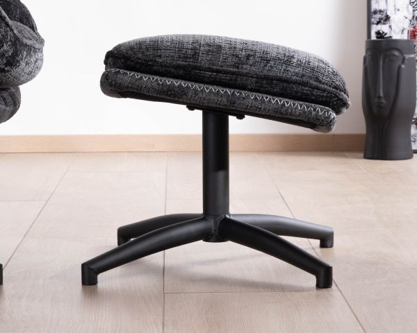 Accogliente poltrona girevole in tessuto grigio "Branson" con poggiapiedi