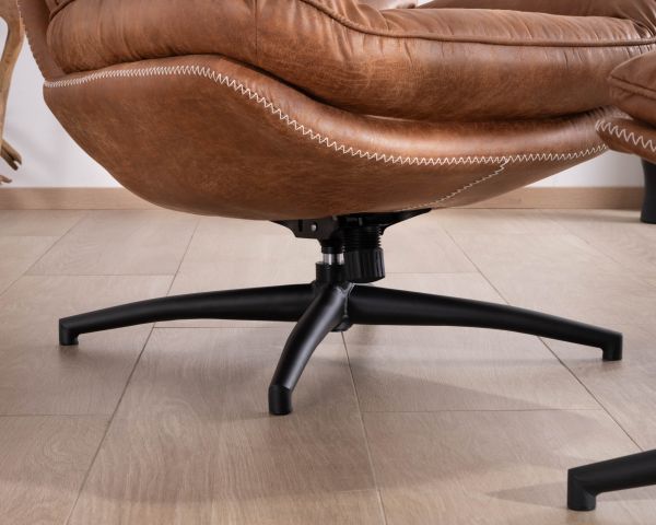 Poltrona girevole in stile retrò "Branson" con pouf in microfibra in tessuto color avana