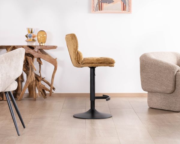 Set di 2 seggioloni "Topley" in tessuto senape, seduta regolabile in altezza