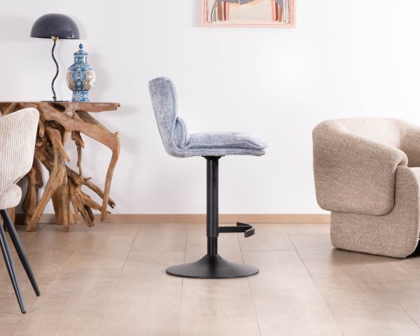 Set di 2 sedie da bar imbottite e regolabili in altezza "Topley" in tessuto blu-grigio