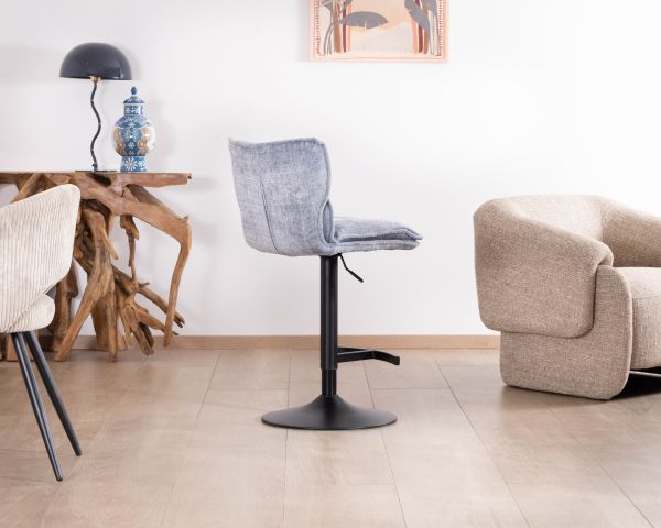 Set di 2 sedie da bar imbottite e regolabili in altezza "Topley" in tessuto blu-grigio