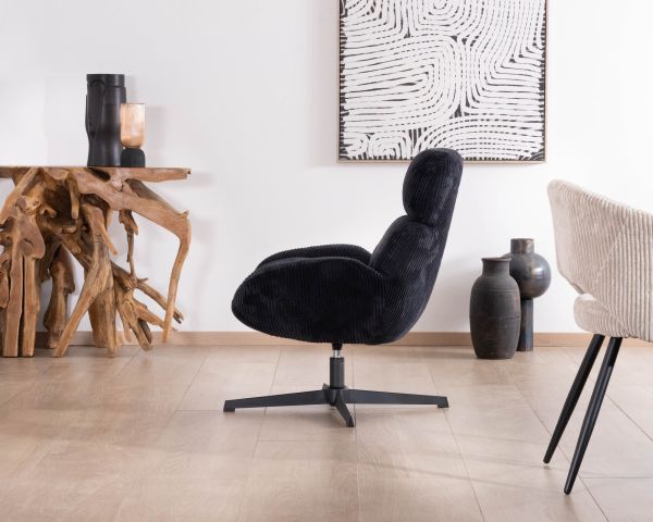 Poltrona reclinabile a 360° in velluto a coste nero "Bissett"