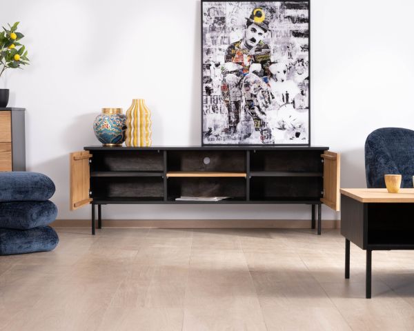 Panca TV "Sydney" in frassino massiccio oliato a due ante da 160 cm