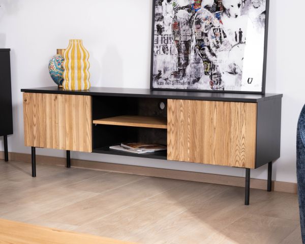 Panca TV "Sydney" in frassino massiccio oliato a due ante da 160 cm