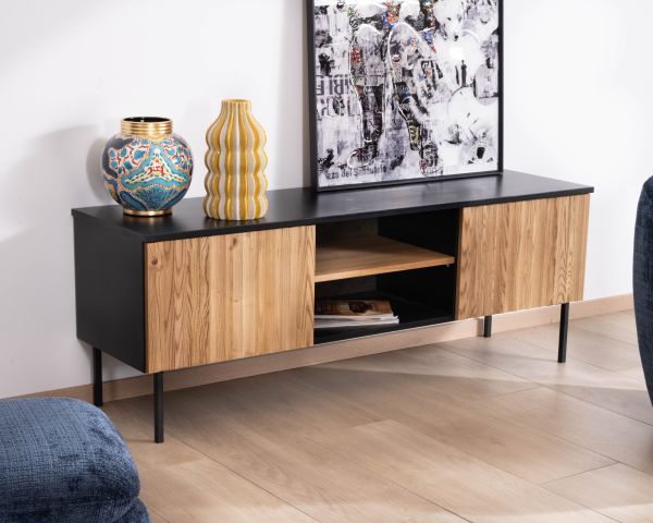 Panca TV "Sydney" in frassino massiccio oliato a due ante da 160 cm