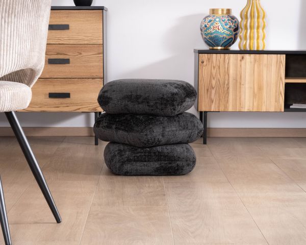 Pouf girevole a tre livelli "Flow" in tessuto intrecciato grigio antracite soft-touch