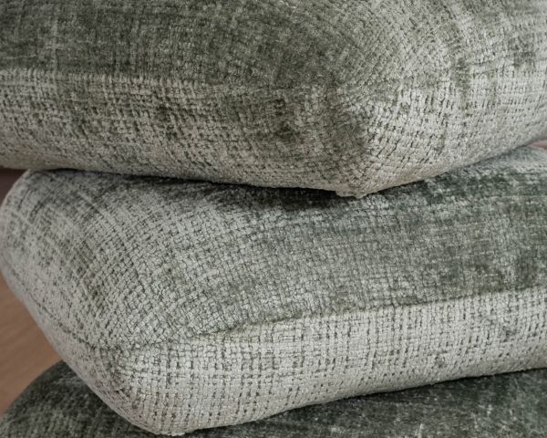 Pouf girevole contemporaneo in stile Zen "Flow" in tessuto intrecciato verde salvia