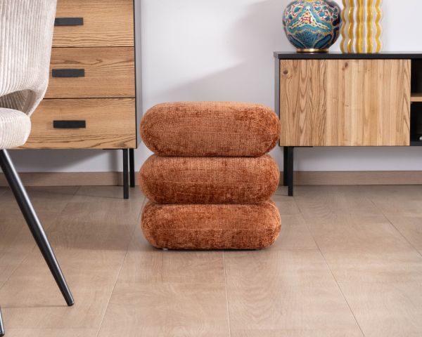Pouf girevole a 3 livelli dal design organico in tessuto retrò chic "Flow" a trama ramata