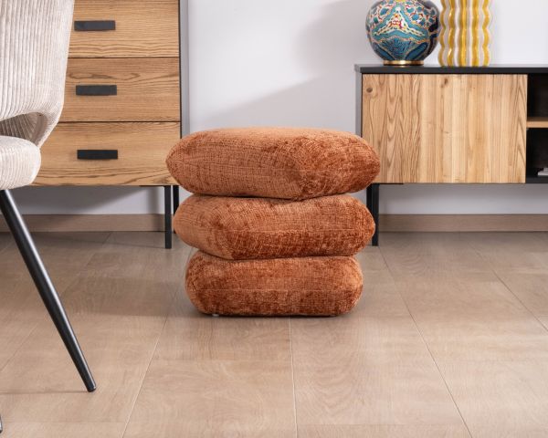 Pouf girevole a 3 livelli dal design organico in tessuto retrò chic "Flow" a trama ramata