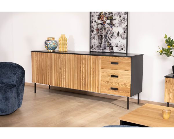 Credenza in stile newtro "Sydney" in frassino massiccio con contenitori e cassetti