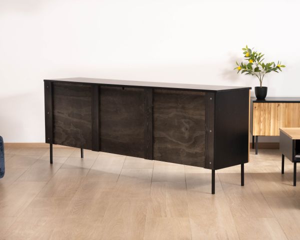 Credenza in stile newtro "Sydney" in frassino massiccio con contenitori e cassetti