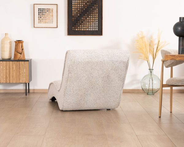 Poltrona lounge design "Syltan" in tessuto intrecciato bianco sporco