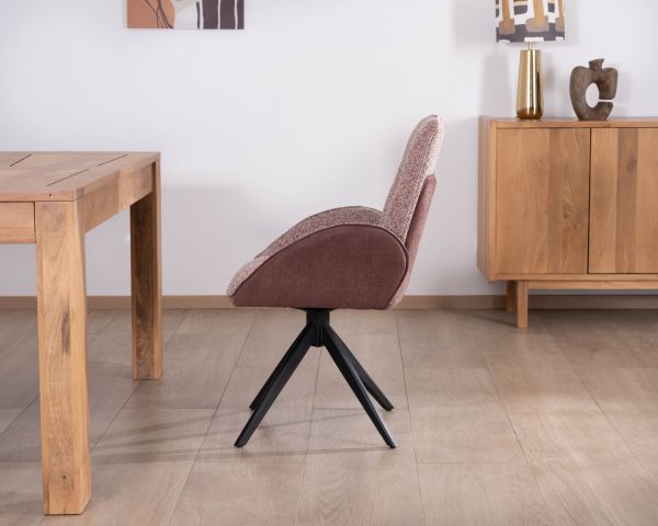 Set di 2 sedie in tessuto bi-materiale prugna "Eddy" con braccioli su base girevole in metallo