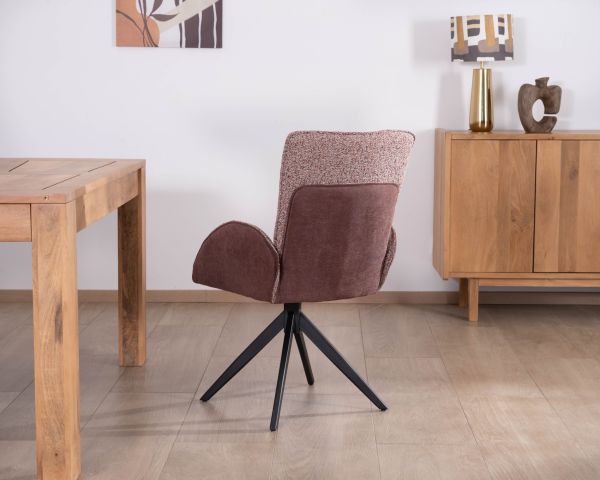 Set di 2 sedie in tessuto bi-materiale prugna "Eddy" con braccioli su base girevole in metallo