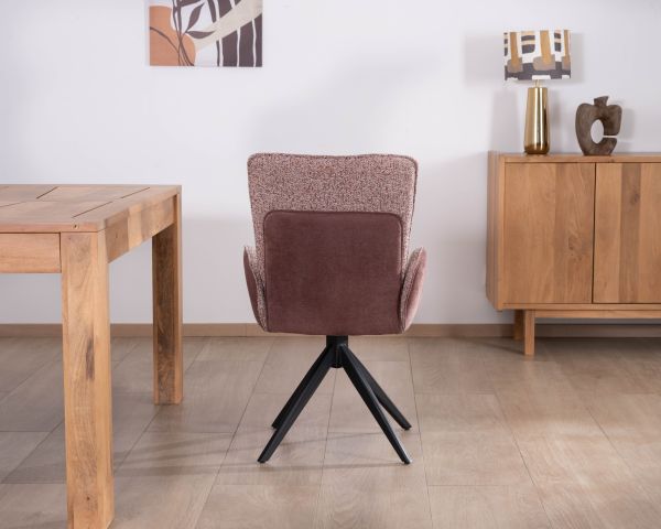 Set di 2 sedie in tessuto bi-materiale prugna "Eddy" con braccioli su base girevole in metallo