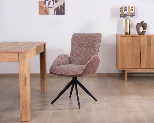 Set di 2 sedie in tessuto bi-materiale prugna "Eddy" con braccioli su base girevole in metallo