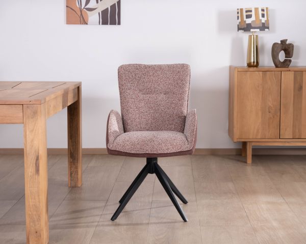 Set di 2 sedie in tessuto bi-materiale prugna "Eddy" con braccioli su base girevole in metallo