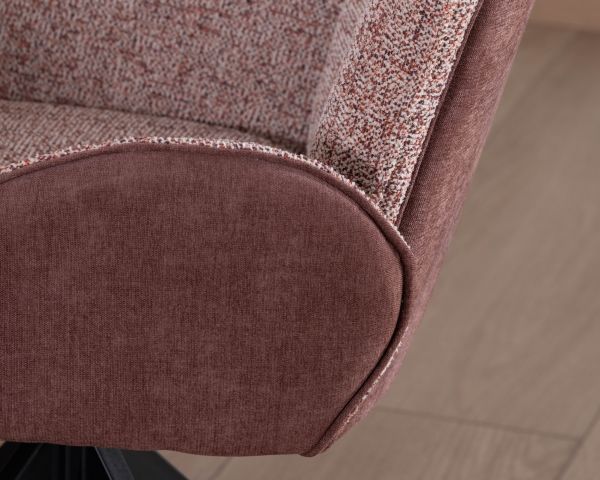 Set di 2 sedie in tessuto bi-materiale prugna "Eddy" con braccioli su base girevole in metallo