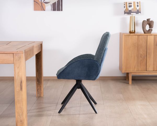 Set di 2 sedie "Eddy" in tessuto bi-tessuto blu scuro con braccioli e base girevole in metallo