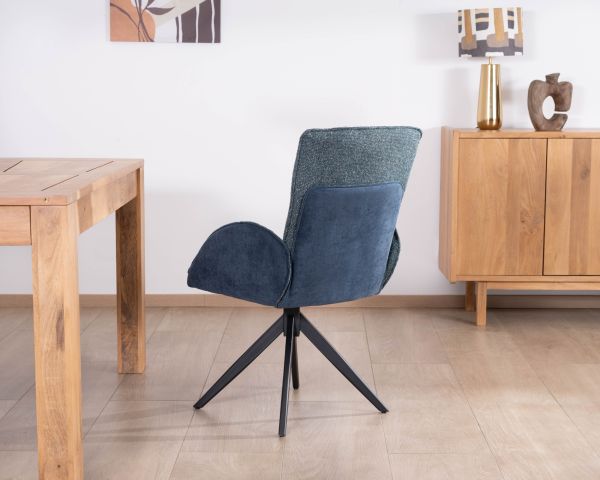 Set di 2 sedie "Eddy" in tessuto bi-tessuto blu scuro con braccioli e base girevole in metallo