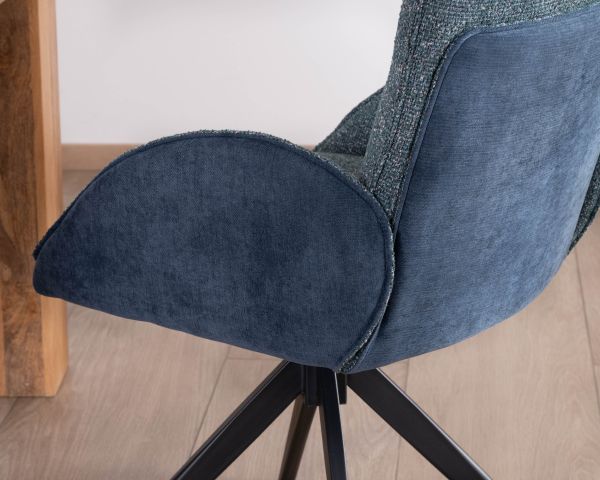 Set di 2 sedie "Eddy" in tessuto bi-tessuto blu scuro con braccioli e base girevole in metallo