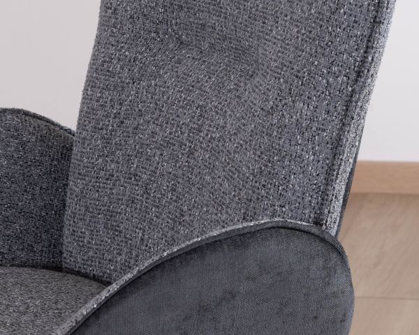 Set di 2 sedie "Eddy" in tessuto bi-materiale antracite con braccioli e base girevole in metallo