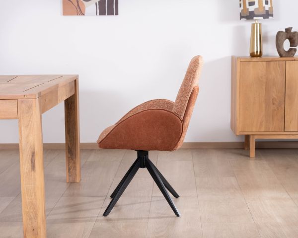 Set di 2 sedie girevoli in tessuto bi-tessuto terracotta "Eddy" con gambe in metallo