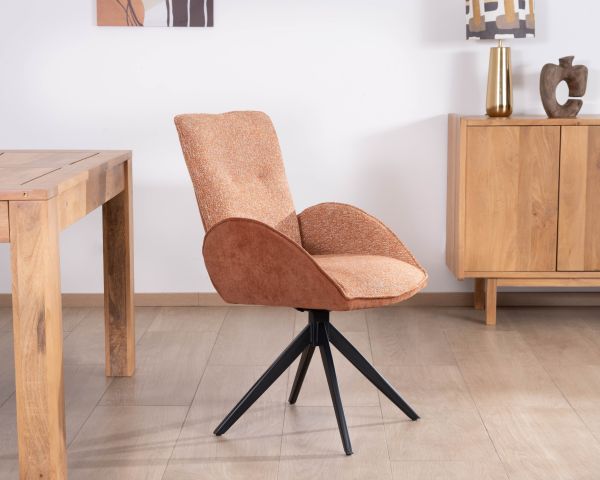 Set di 2 sedie girevoli in tessuto bi-tessuto terracotta "Eddy" con gambe in metallo