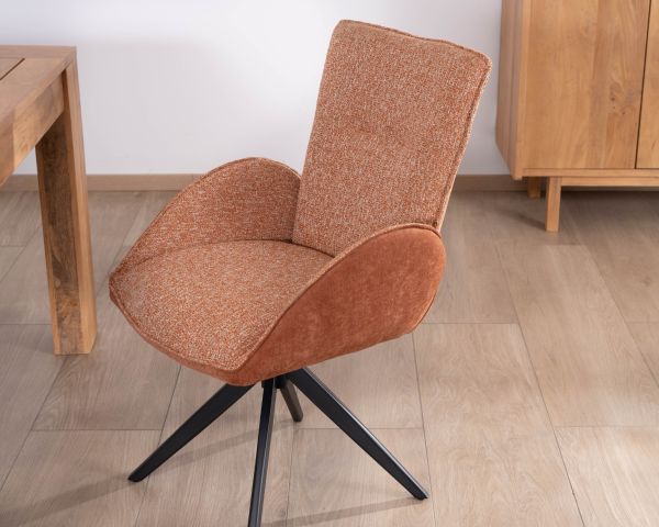 Set di 2 sedie girevoli in tessuto bi-tessuto terracotta "Eddy" con gambe in metallo