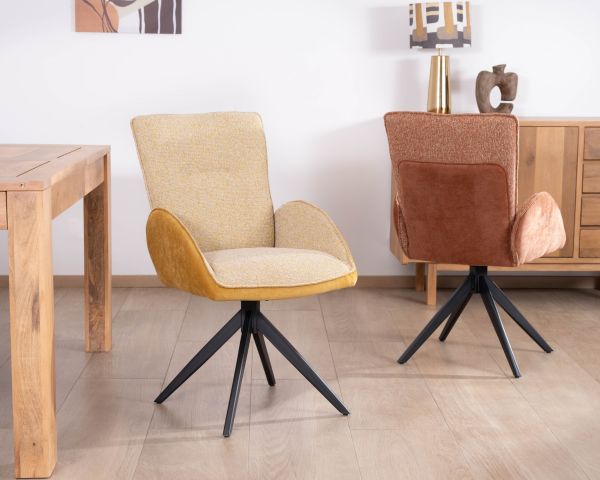 Set di 2 sedie girevoli in tessuto giallo "Eddy" con gambe in metallo