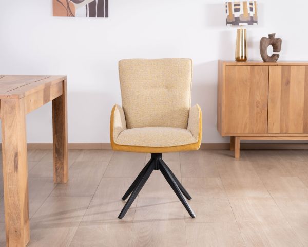 Set di 2 sedie girevoli in tessuto giallo "Eddy" con gambe in metallo