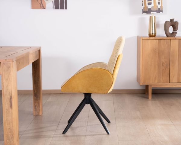 Set di 2 sedie girevoli in tessuto giallo "Eddy" con gambe in metallo