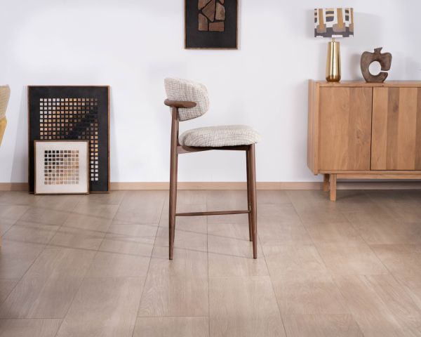 Set di 2 sedie in tessuto retrò a mezza altezza "Arpège" beige e marrone con gambe in metallo effetto noce