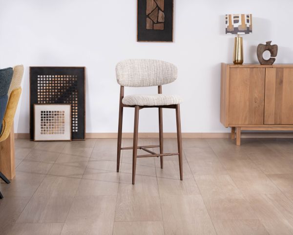 Set di 2 sedie in tessuto retrò a mezza altezza "Arpège" beige e marrone con gambe in metallo effetto noce