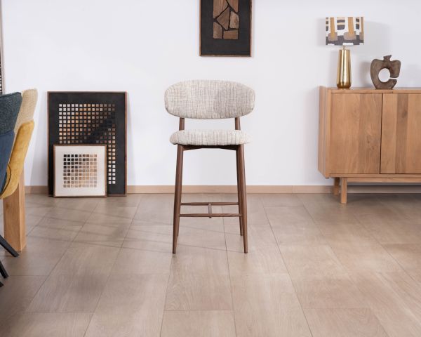 Set di 2 sedie in tessuto retrò a mezza altezza "Arpège" beige e marrone con gambe in metallo effetto noce