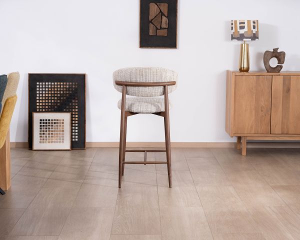 Set di 2 sedie in tessuto retrò a mezza altezza "Arpège" beige e marrone con gambe in metallo effetto noce