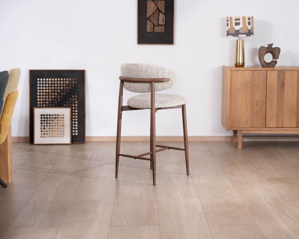 Set di 2 sedie in tessuto retrò a mezza altezza "Arpège" beige e marrone con gambe in metallo effetto noce