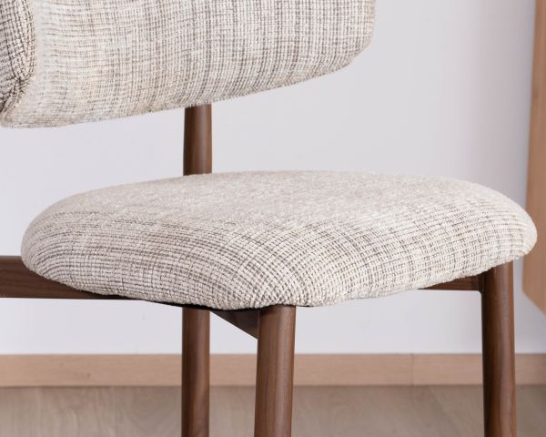 Set di 2 sedie in tessuto retrò a mezza altezza "Arpège" beige e marrone con gambe in metallo effetto noce